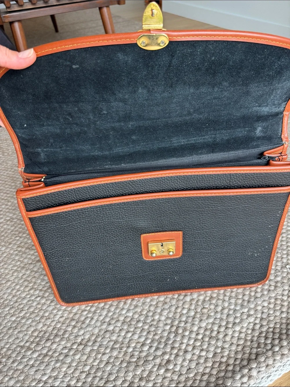 Classic Black and Brown Leather Briefcase - Dooney & Bourke
